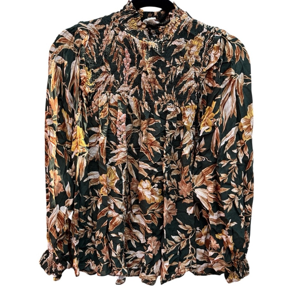 H&M Emerald Green Floral Pattern Blouse - Picture 2 of 11